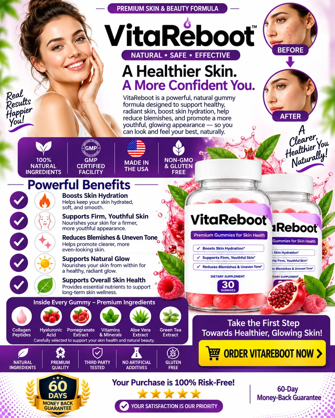 VitaReboot skin and wellness supplement bottle displayed for product information